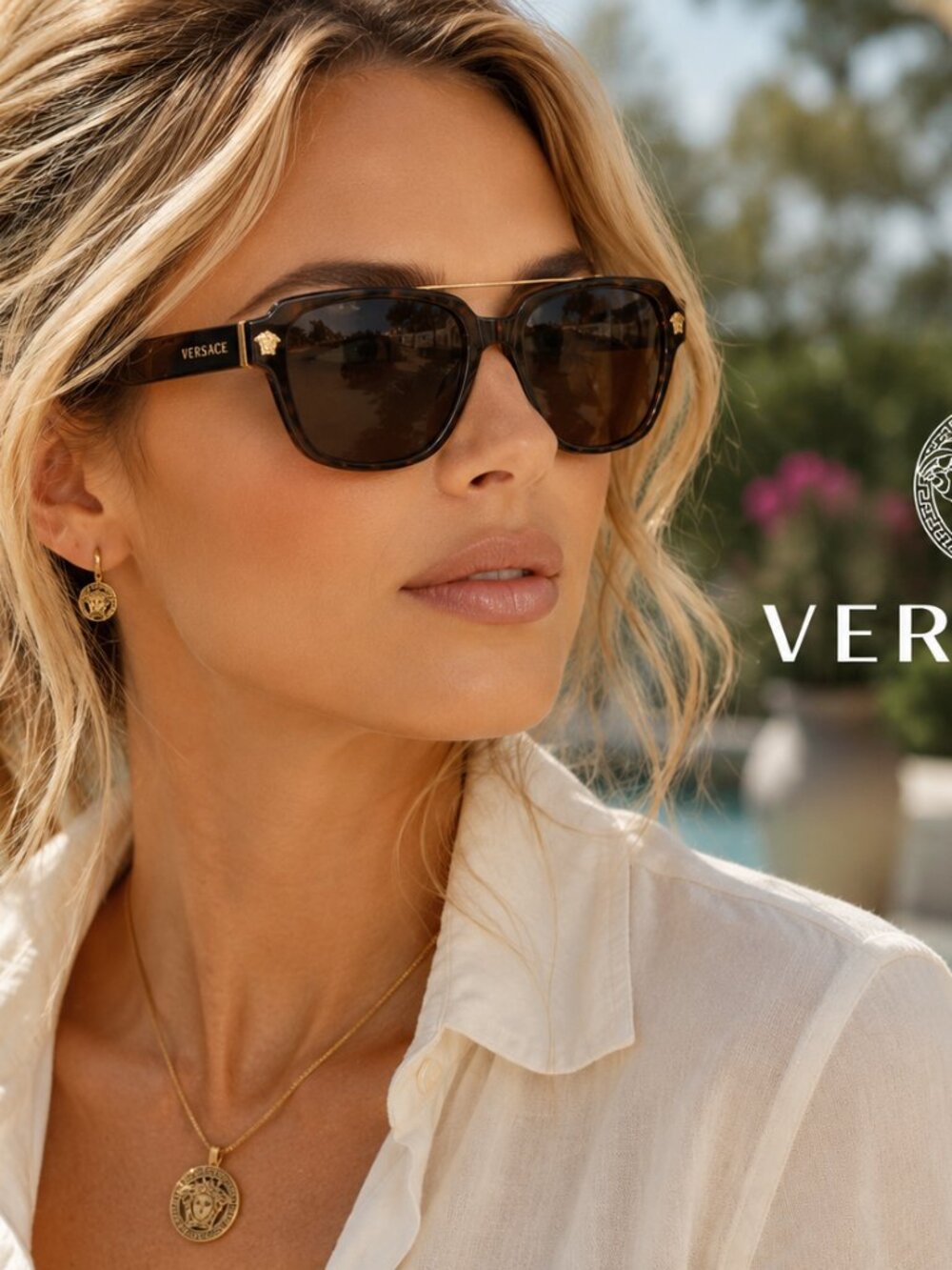 NWT Versace VE2199 Gold Havana Brown Sunglasses Medusa w/ Box, Case & Tags